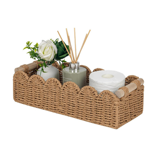 Paper Rope Scalloped Edge Toilet Paper Storage Basket / Neutral / 14 x 6.3 x 3.9 / M - In