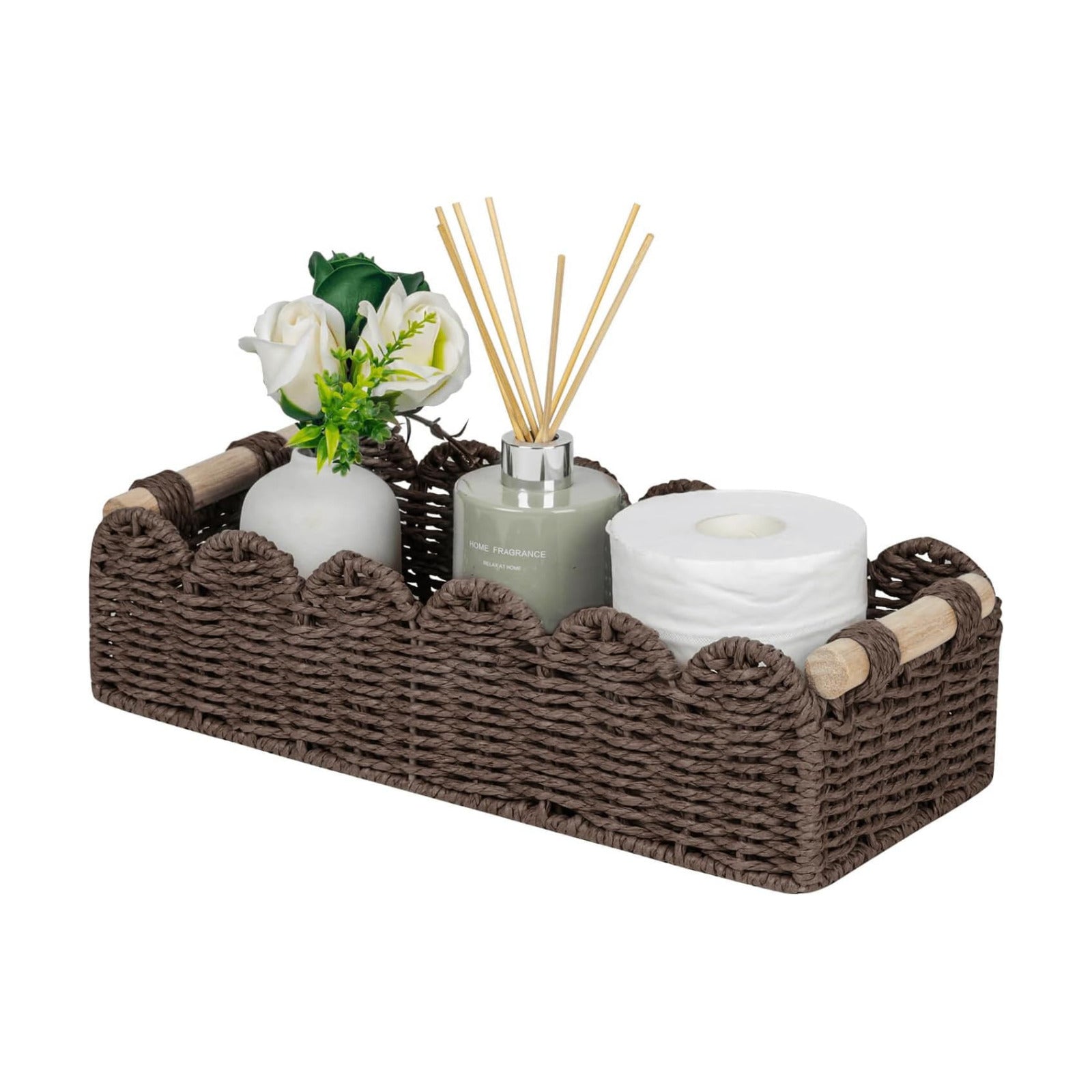Paper Rope Scalloped Edge Shelves Storage Basket / Brown / 14 x 6.3 x 3.9 / M - In