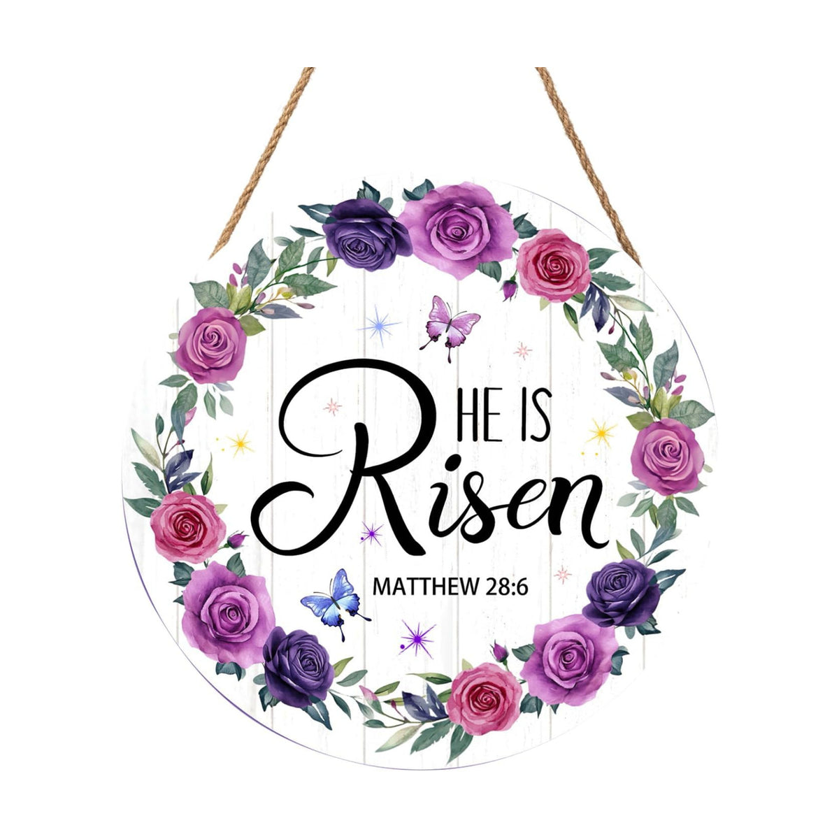 Harooni Easter Wall Hanging Decoration Sign, 12x12 Inch, He is Risen Wreath, Floral, Vertical, Unframed, Wooden, Indoor and Outdoor, Religious Holiday, Entryway