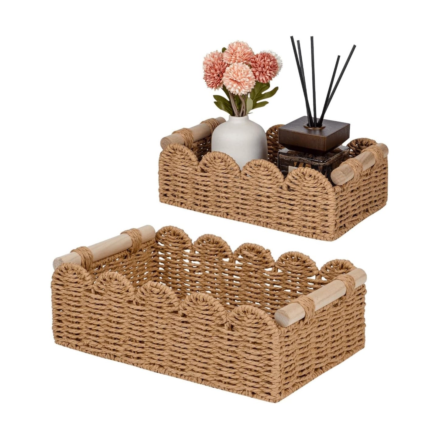 Scalloped Decorative Baskets for Over Toilet Shelves / Neutral / Small