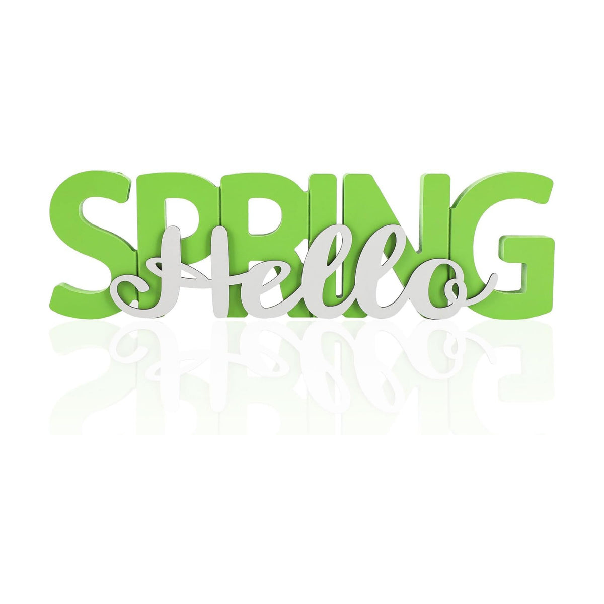 COCHIE Wooden Hello Spring Sign, Spring Decorations for Home, Office, Shelf, Mantel, Indoor, Wood Spring Decor, Spring Table Top Party Decoration (Hello Spring)