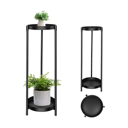 Plant Stand Indoor Outdoor, 2 Tier 24" Tall Black Round Shape Plant Stands | Heavy Duty Metal Plants Shelf, Rustproof
