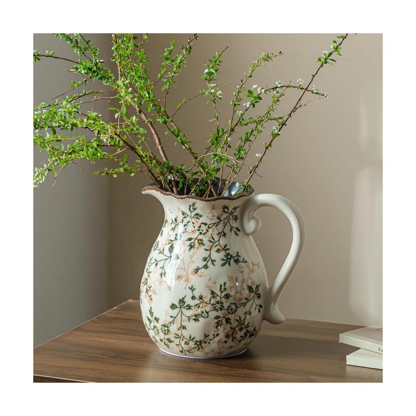 Ceramic Flower Vase / 01-green and Beige