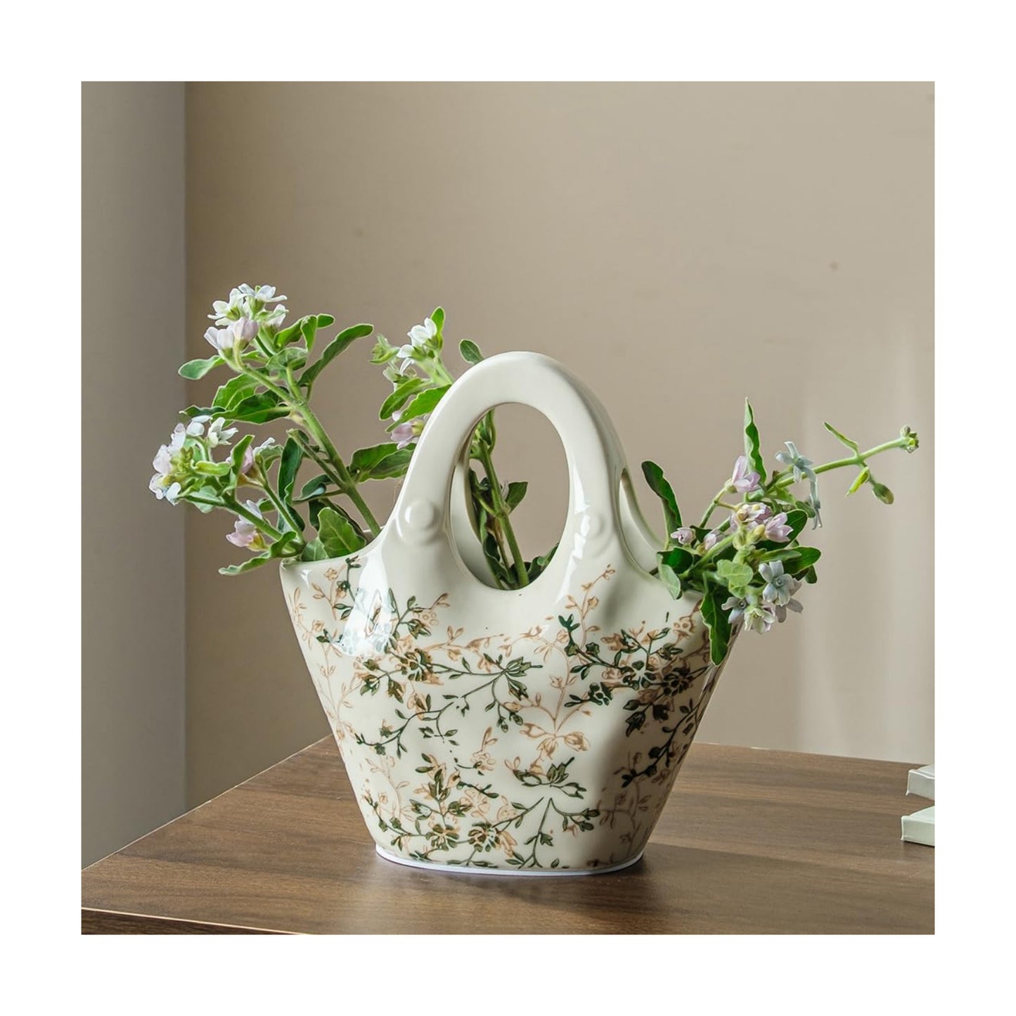 Ceramic Flower Vase / 04-green and Beige