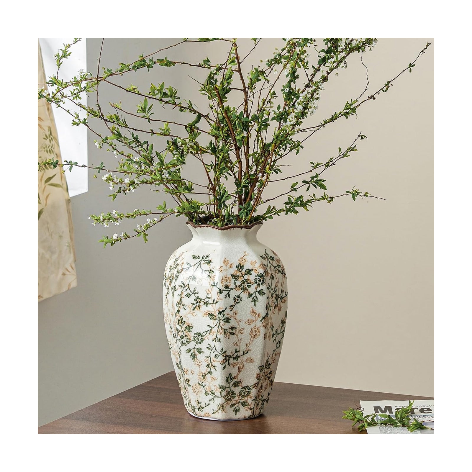 Ceramic Flower Vase / 02-green and Beige