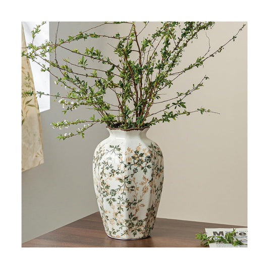 Ceramic Flower Vase / 02-green and Beige
