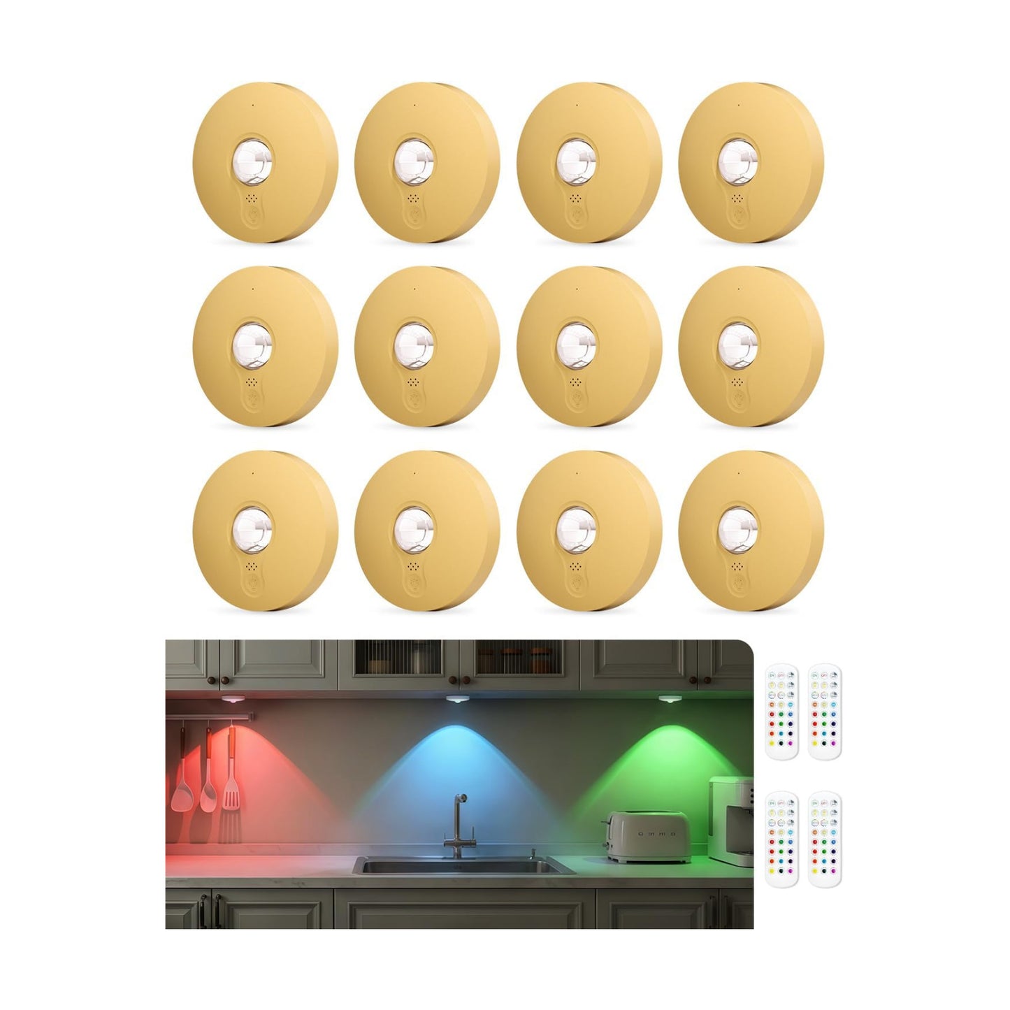 RGB Rechargeable Puck Lights with Remote Control, 1500mAh Battery Operated Tap Lights, Dimmer & Timer Under Cabinet