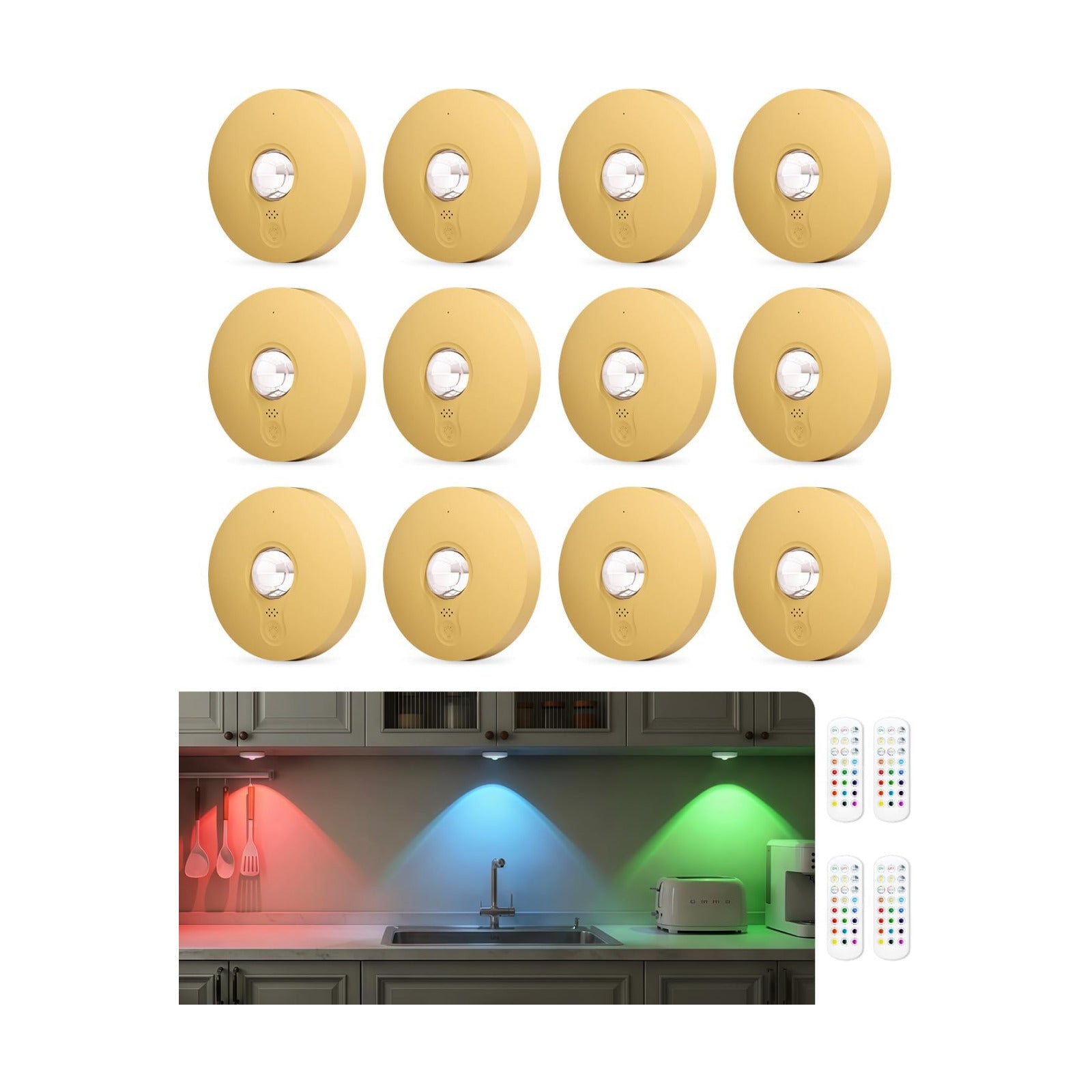 RGB Rechargeable Puck Lights with Remote Control, 1500mAh Battery Operated Tap Lights, Dimmer & Timer Under Cabinet