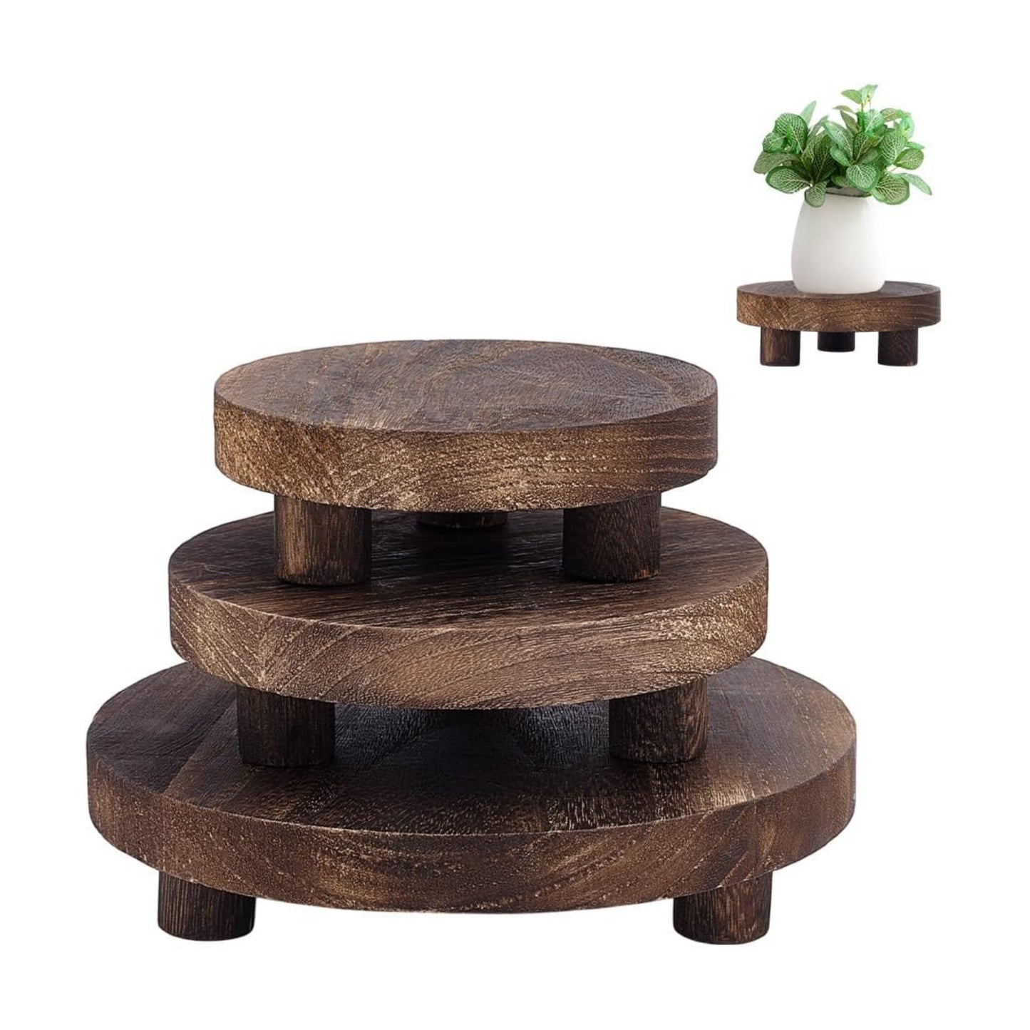 Wood Risers for Decor Flat Round Wood Display Base Riser Stand Wood Pedestal Rustic / Set of 3
