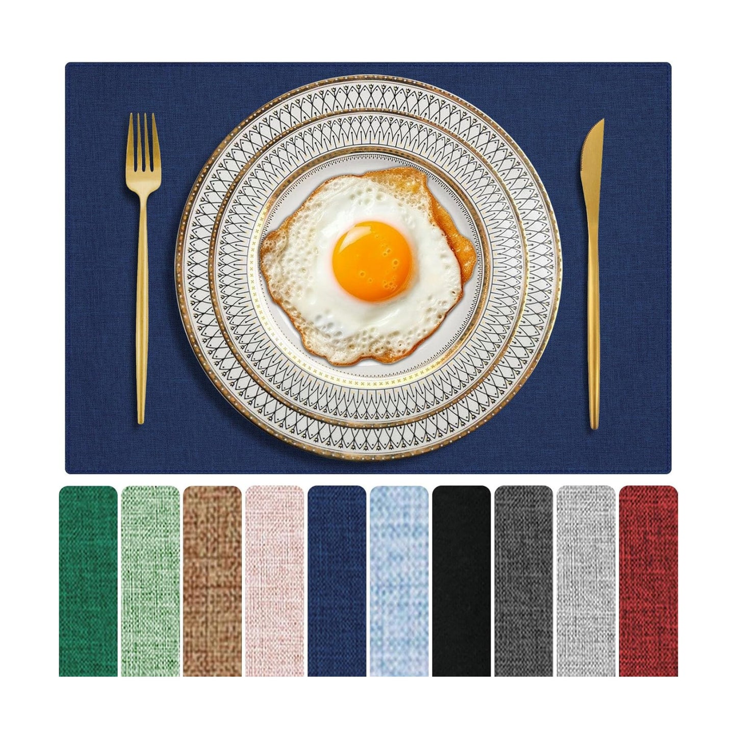 Cloth Placemats Set of 6, Cotton Linen Blend Place Mats, Navy Blue | Machine Washable, Double Layered, Heat Resistant