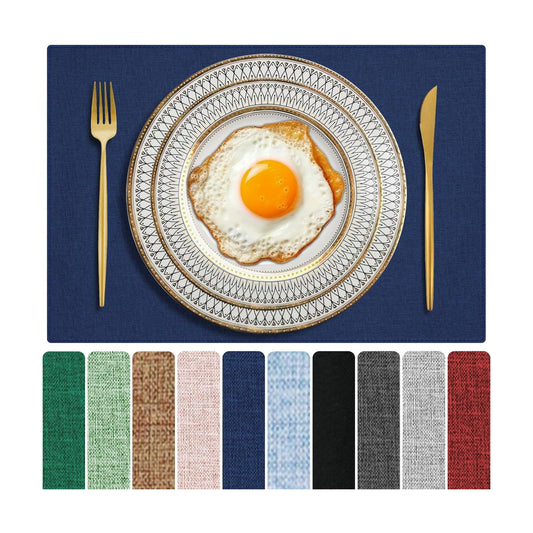 Cloth Placemats Set of 6, Cotton Linen Blend Place Mats, Navy Blue | Machine Washable, Double Layered, Heat Resistant