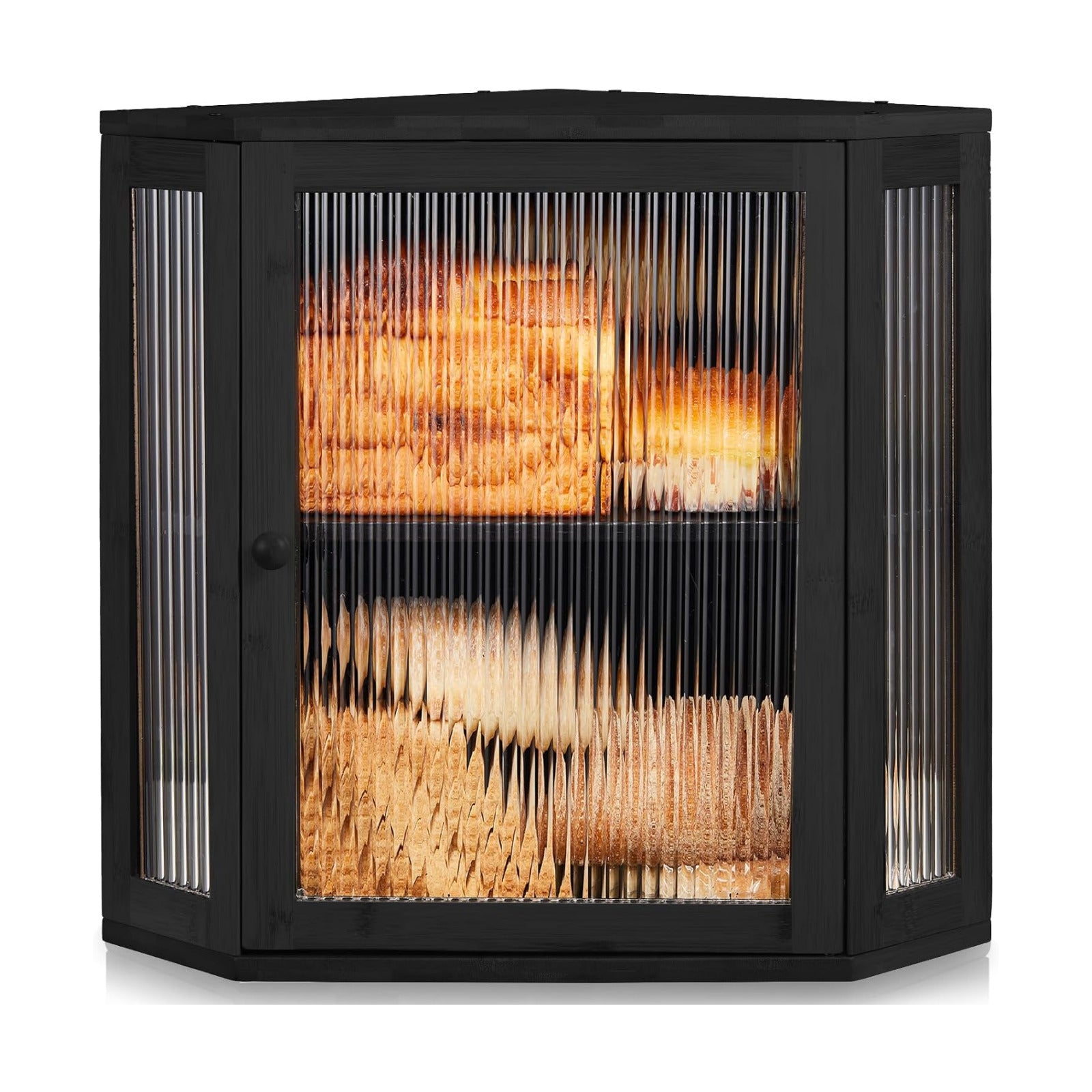 BRONYPRO Corner Bread Box for Kitchen Countertop, Double Layer Bamboo Breadbox with Adjustable Partition, Modern Bread