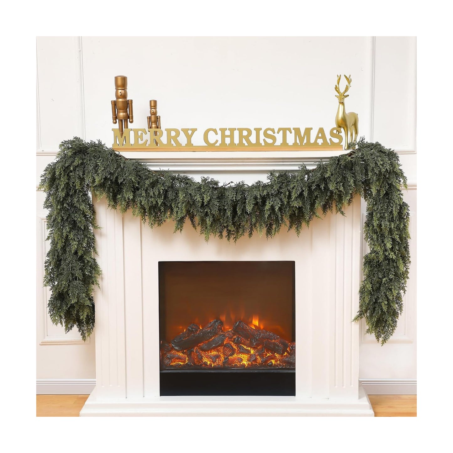 1 Pcs 9 ft Artificial Christmas Cedar Garland | Thick & Lush, Simulation Faux Cedar, Green Fake Pine Needles Garland