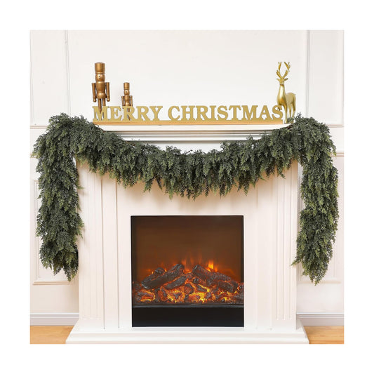 1 Pcs 9 ft Artificial Christmas Cedar Garland | Thick & Lush, Simulation Faux Cedar, Green Fake Pine Needles Garland