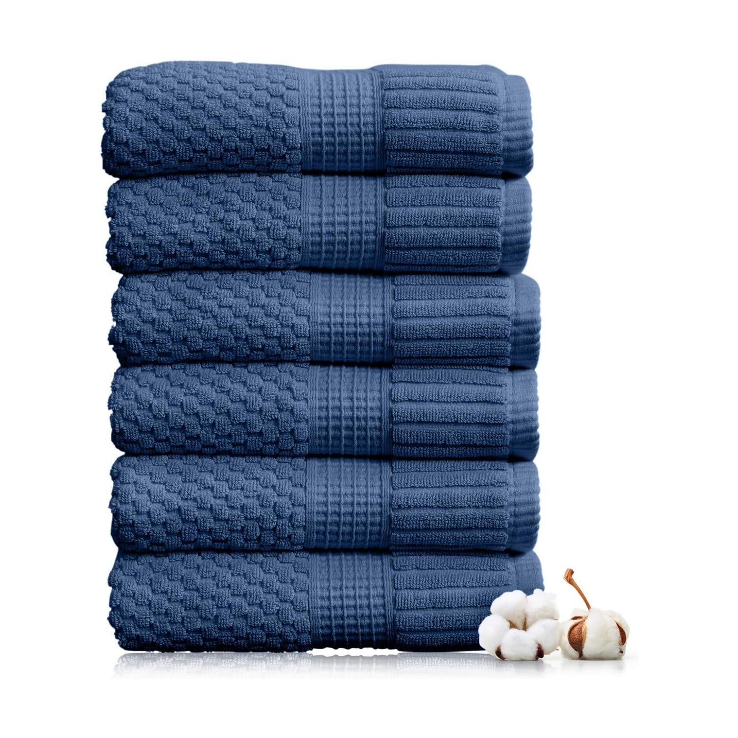 NY Loft 100% Cotton 6-Pack Hand Towel Set | Navy | Oeko-TEX | Quick-Dry | Six 16" x 28" Hand Towels | Super Absorbent