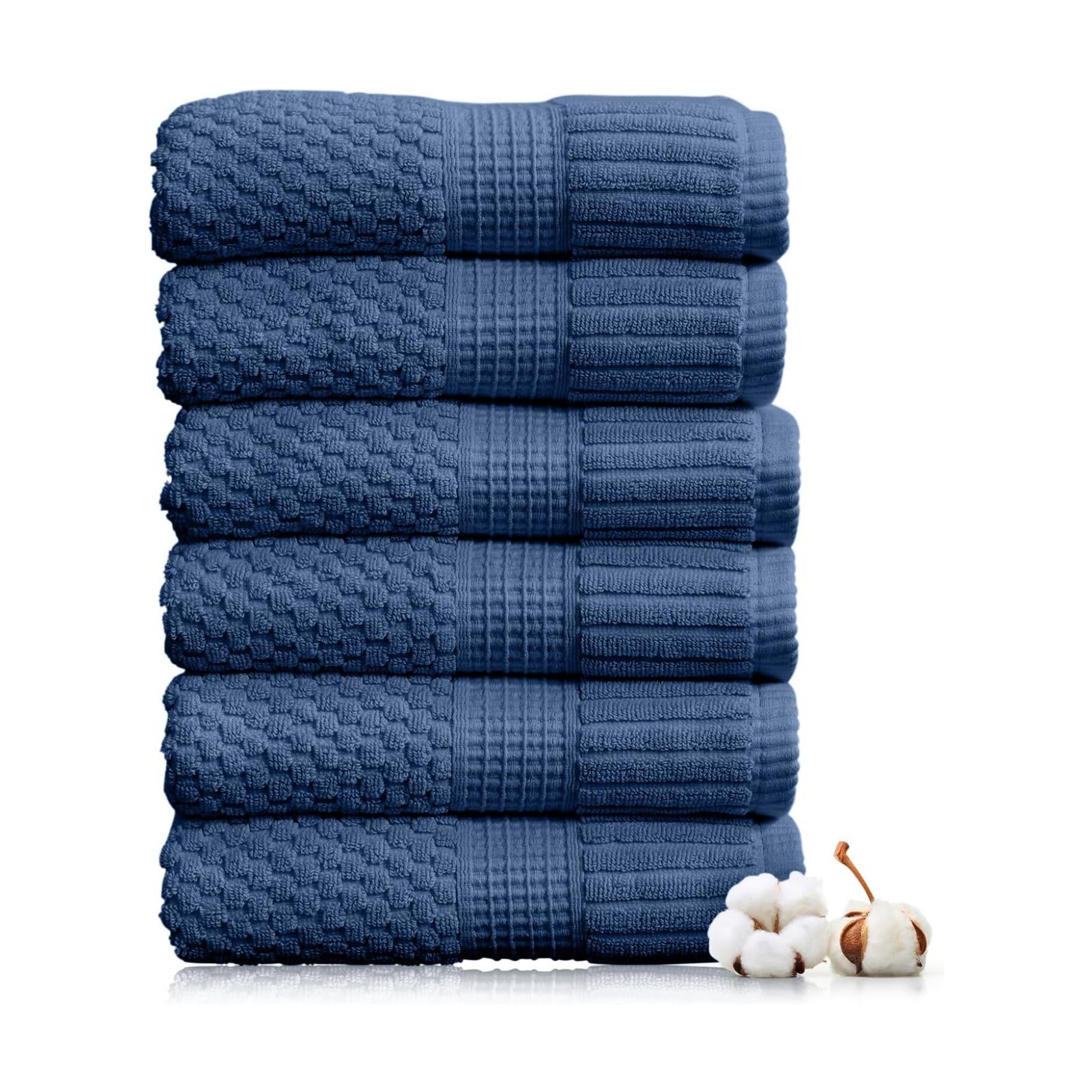 NY Loft 100% Cotton 6-Pack Hand Towel Set | Navy | Oeko-TEX | Quick-Dry | Six 16" x 28" Hand Towels | Super Absorbent