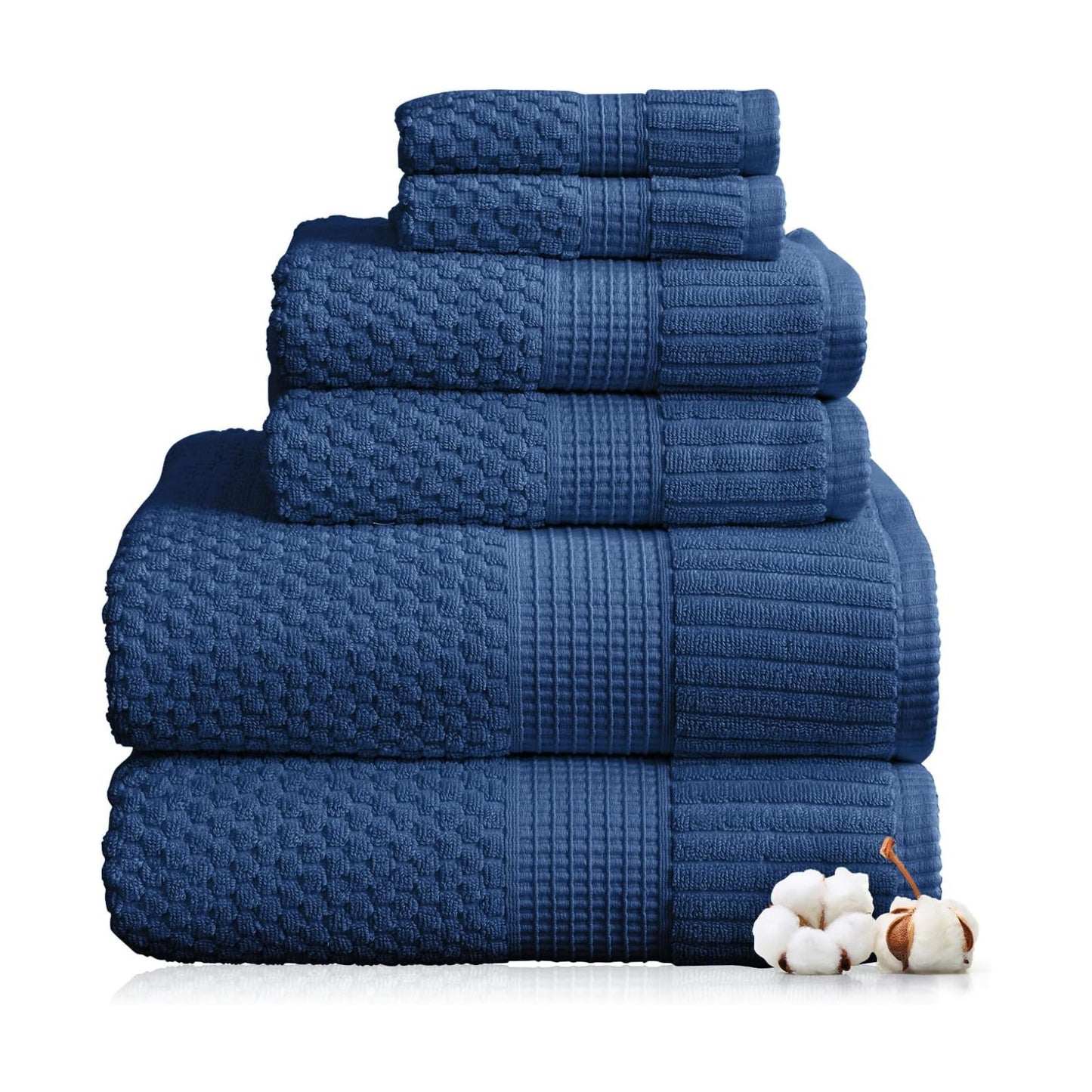 NY Loft 100% Cotton 6-Piece Bath Towel Set | Navy | Oeko-TEX | Quick-Dry | 30" x 52" Bath Towels | 16" x 28" Hand