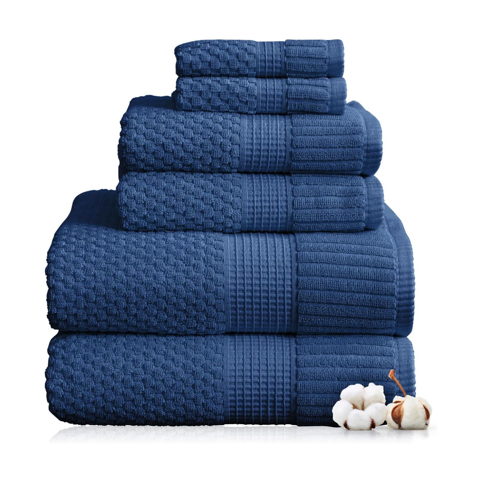 NY Loft 100% Cotton 6-Piece Bath Towel Set | Navy | Oeko-TEX | Quick-Dry | 30" x 52" Bath Towels | 16" x 28" Hand