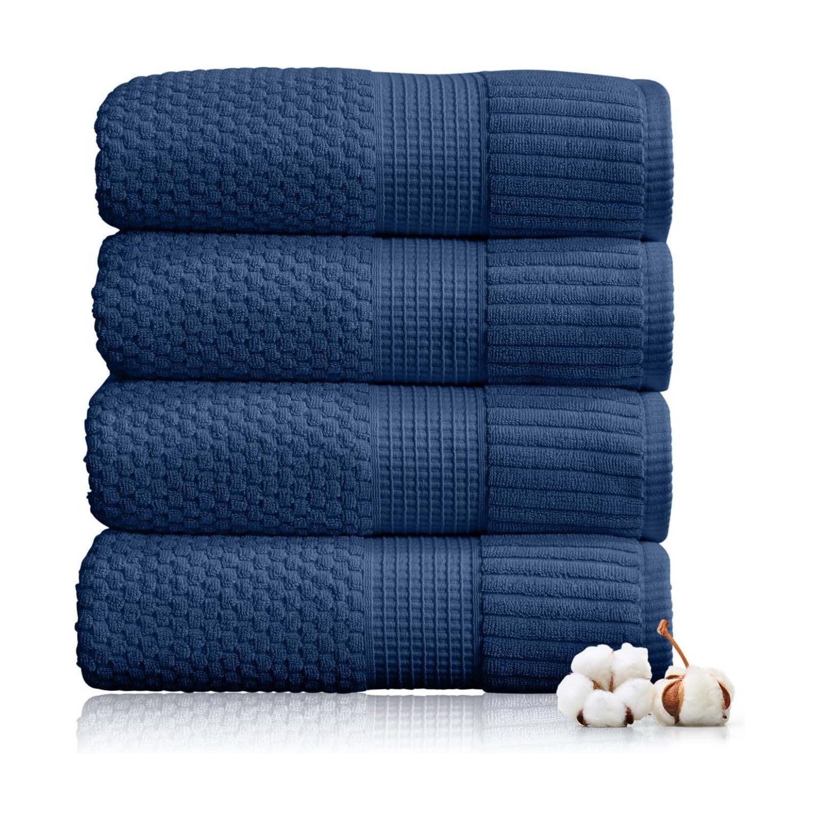 NY Loft 100% Cotton 4-Pack Bath Towel Set | Navy | Oeko-TEX | Quick-Dry | Four 30" x 52" Bath Towels | Super Absorbent