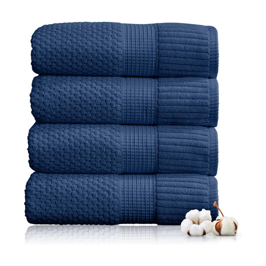 NY Loft 100% Cotton 4-Pack Bath Towel Set | Navy | Oeko-TEX | Quick-Dry | Four 30" x 52" Bath Towels | Super Absorbent