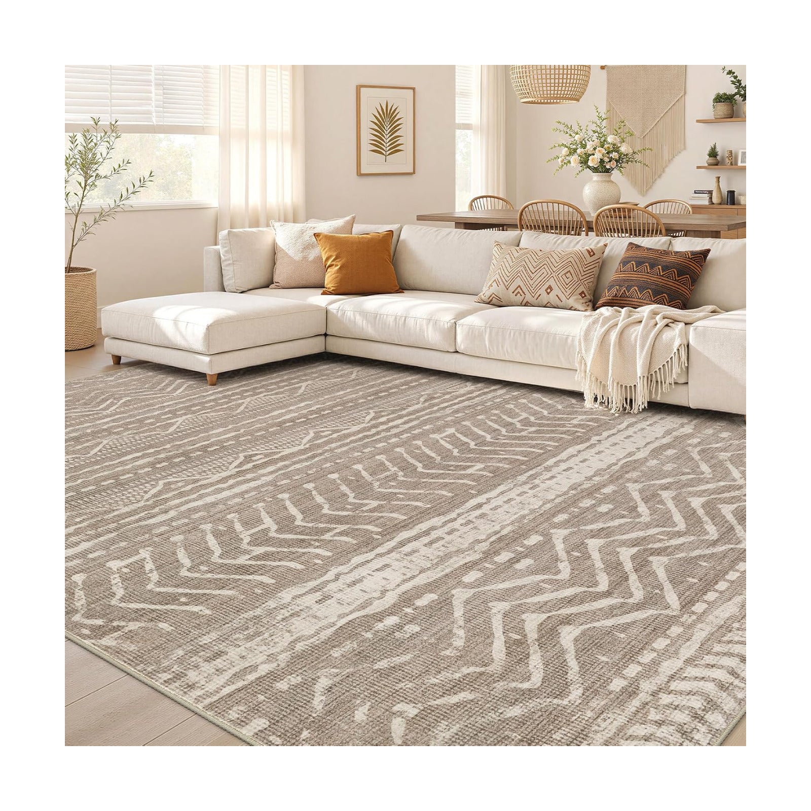 Nakagishi Boho 5x7 Area Rug Living Room Rugs Machine Washable Dark Brown