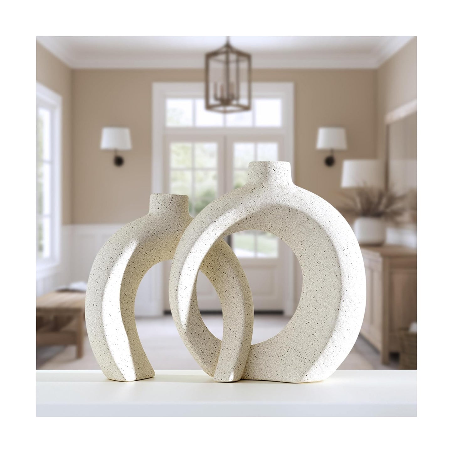 Matte Sand-Textured Ceramic Vases for Modern Japandi & Boho Home / Matte Cream White / Set of 2