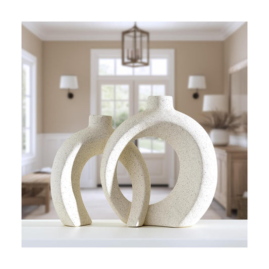 Matte Sand-Textured Ceramic Vases for Modern Japandi & Boho Home / Matte Cream White / Set of 2