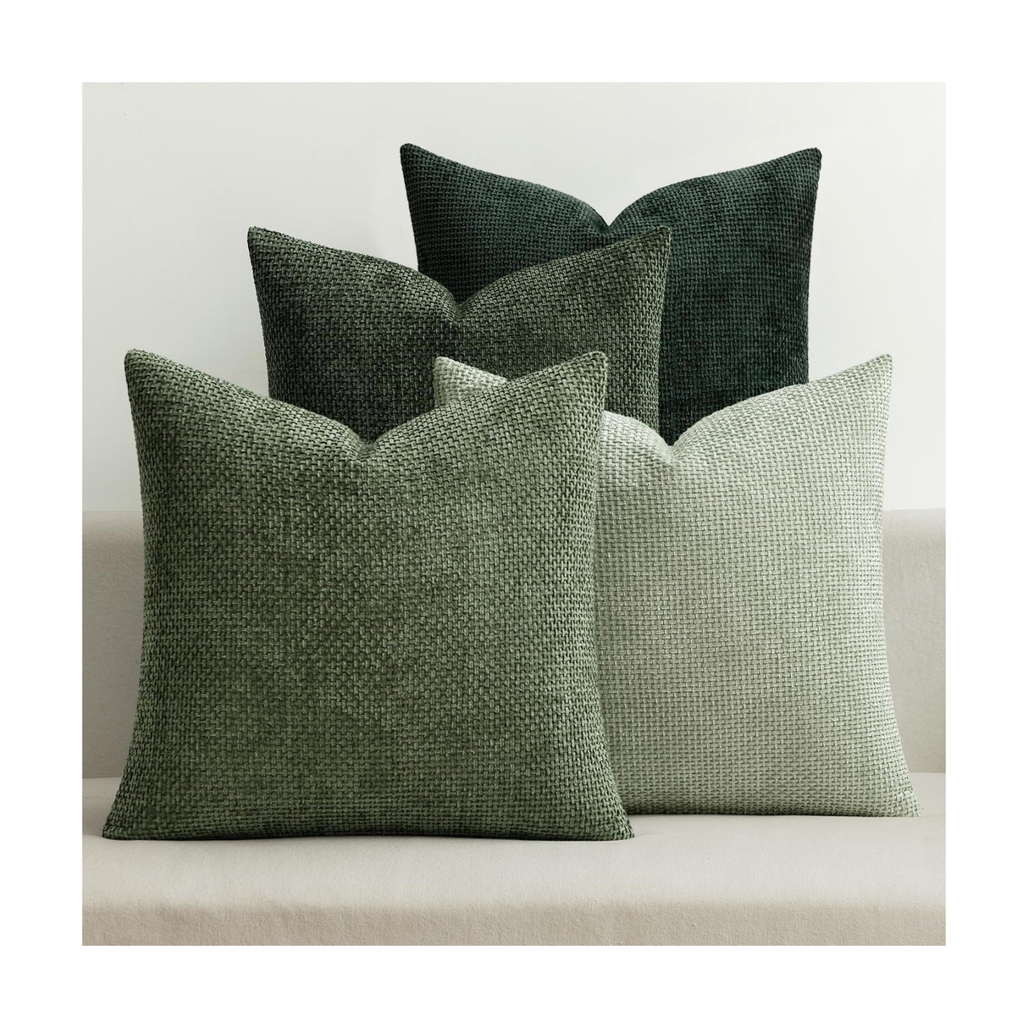 Couch Throw Pillow Covers Soft Decorative Chenille Pillow Covers / 18 x 18 / Green / Set of 4