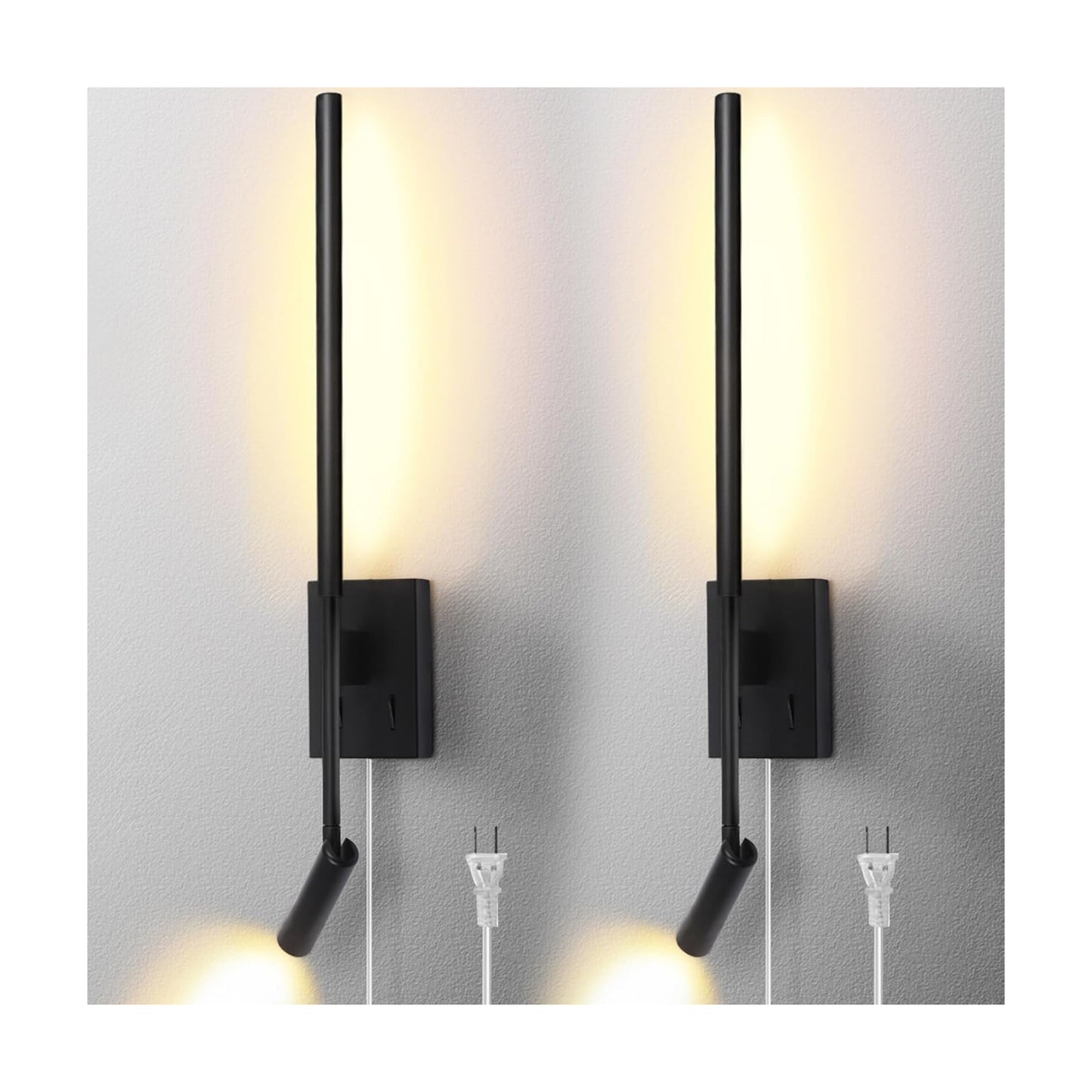 Modern Plug in Wall Sconce Indoor Wall Light Set of two for Bed, Corded Minimalist Bedside Linear Wall Sconce With