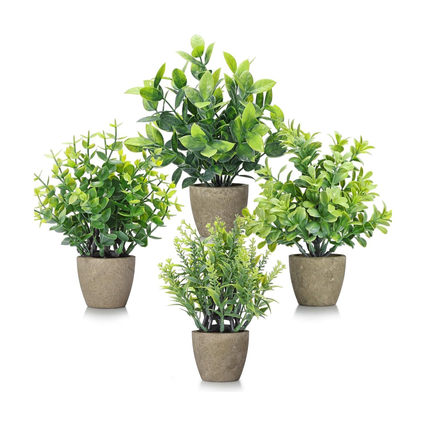 Fake Plants Ceramic Mini Artificial Greenery Potted Plants / Grey / Set of 4