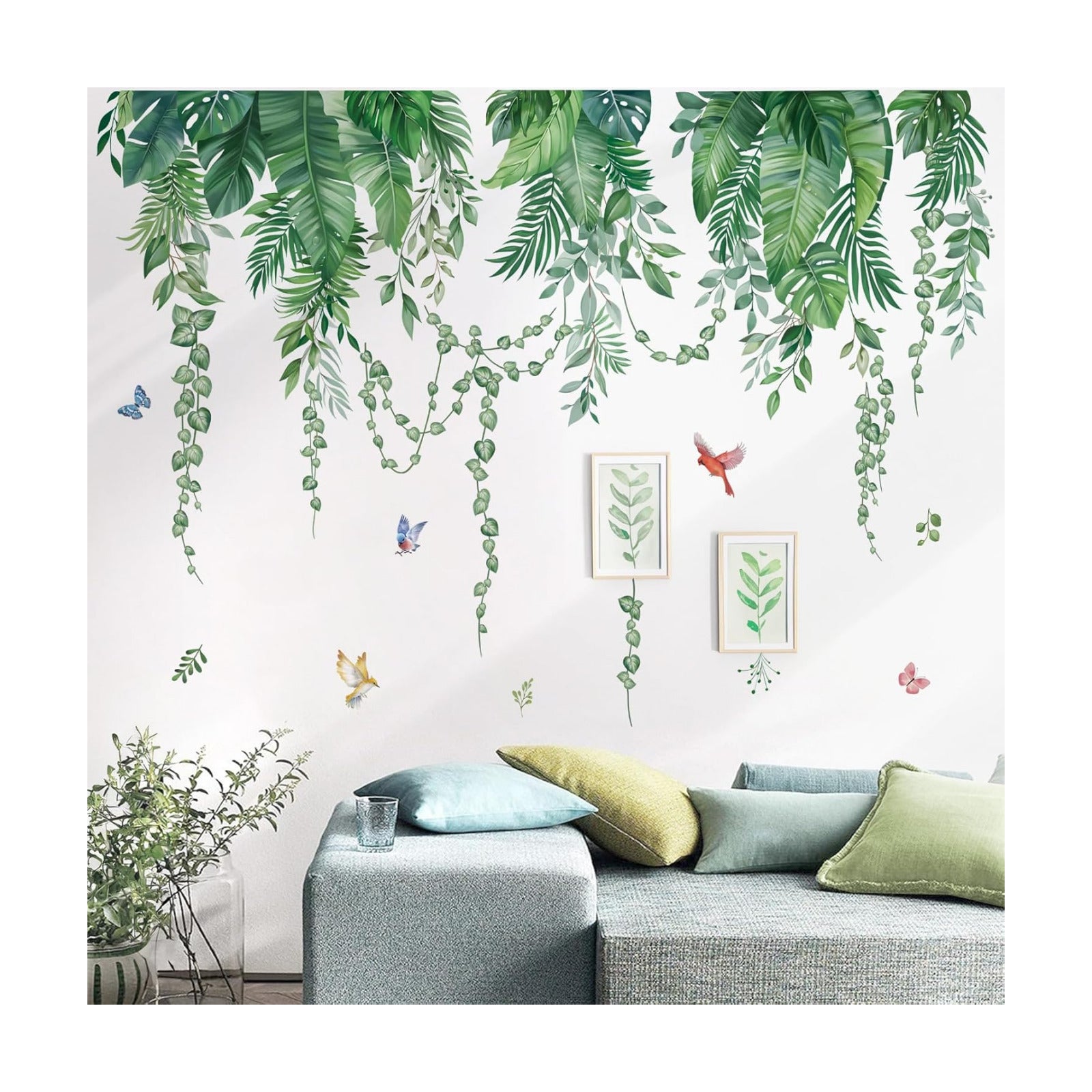 Green Tropical Leaves Wall Stickers Hanging Vines Palm Leaf Plants Peel and Stick / Green Leaves