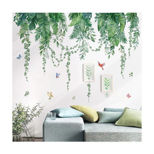 Green Tropical Leaves Wall Stickers Hanging Vines Palm Leaf Plants Peel and Stick / Green Leaves