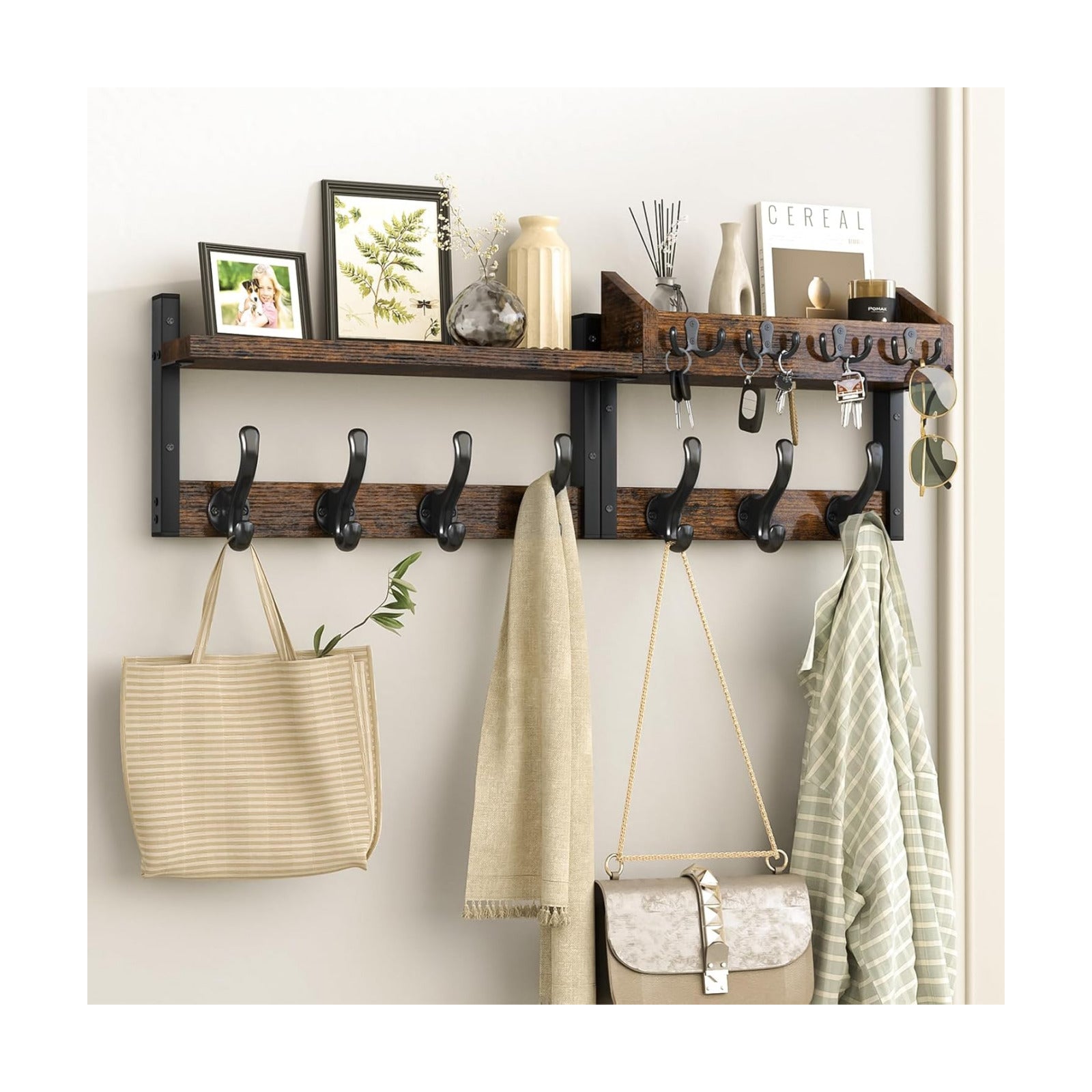 11 Metal Hooks / Rustic Brown / 29 Inch / 4 Inch