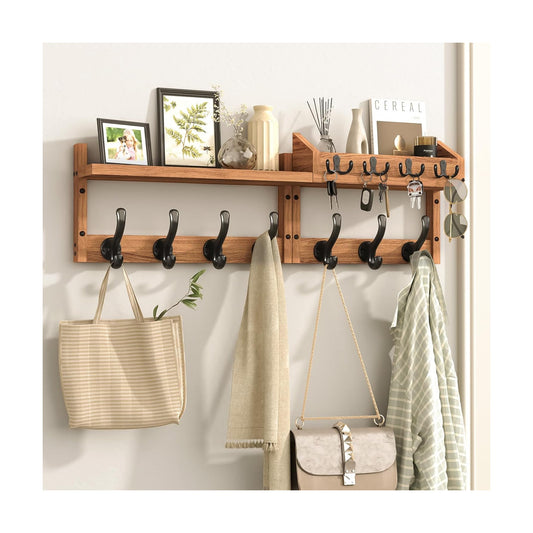 11 Hooks / Coat Rack Wall Mount / Brown / 29 Inch / 4 Inch