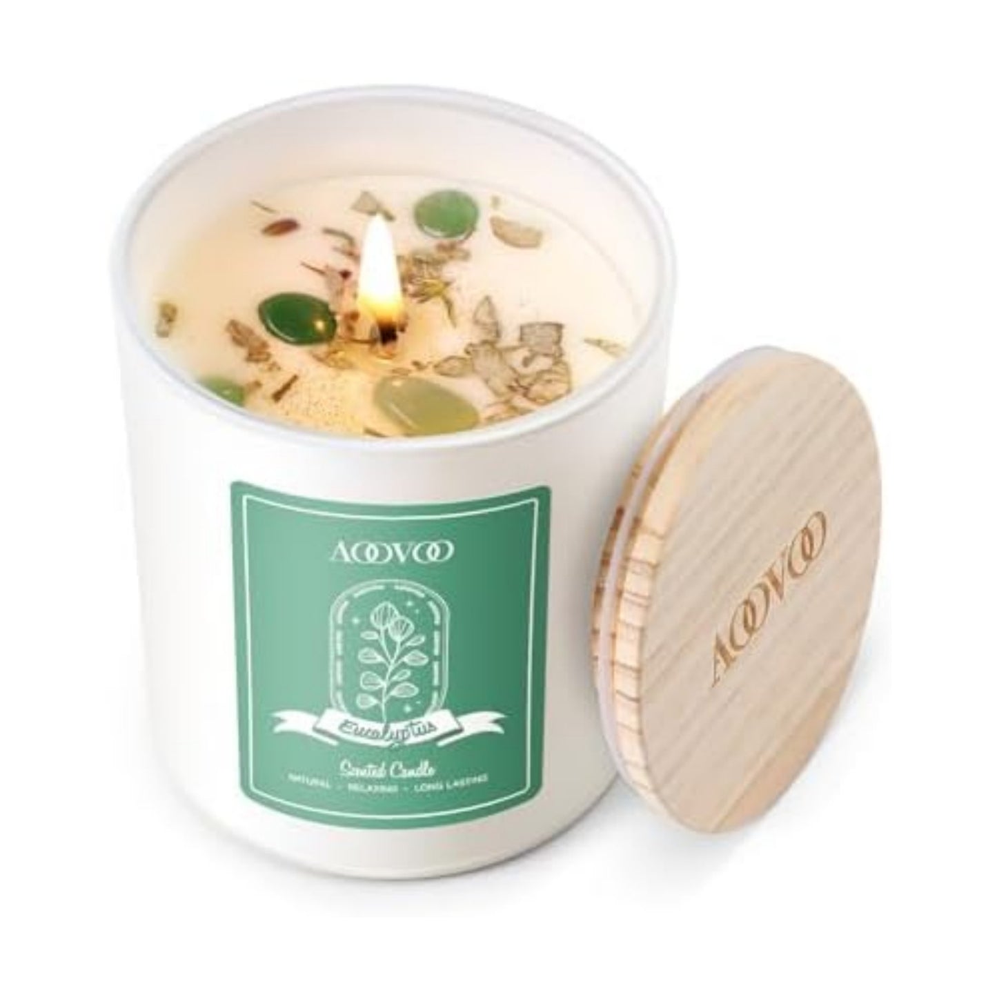 AOOVOO Eucalyptus Scented Candles for Women - Aromatherapy Candle with Crystals Inside, 7oz Soy Candles for Home