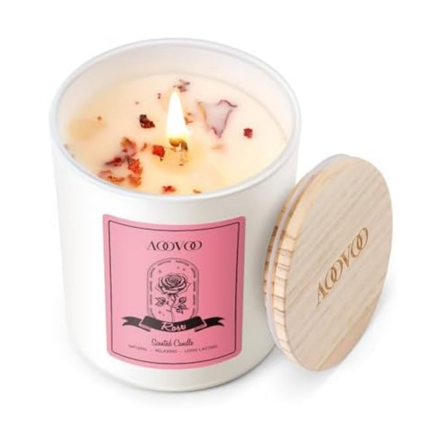 AOOVOO Rose Scented Candles for Women - Aromatherapy Candle with Crystals Inside, 7oz Soy Candles for Home Scented