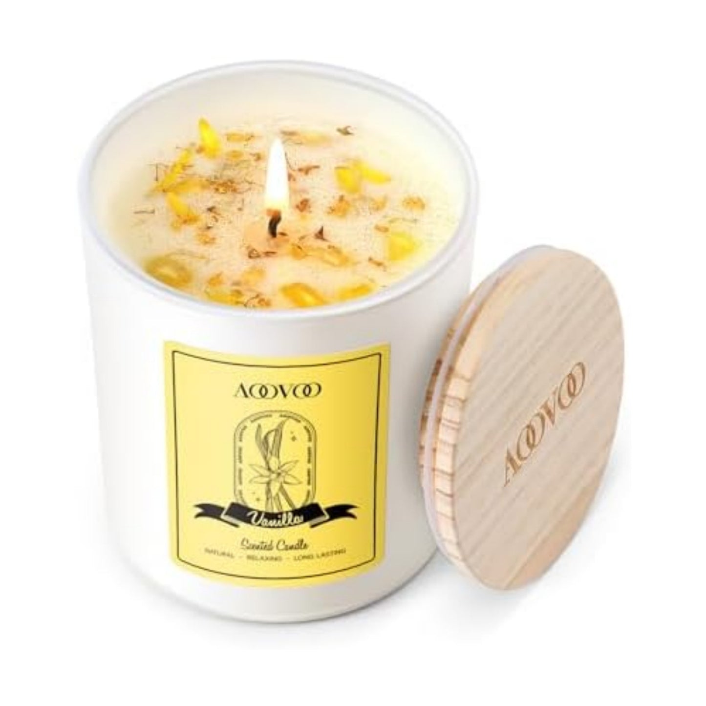 AOOVOO Vanilla Scented Candles for Women - Aromatherapy Candle with Crystals Inside, 7oz Soy Candles for Home Scented