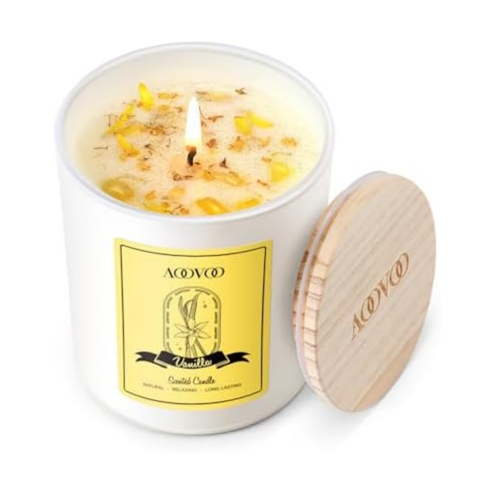 AOOVOO Vanilla Scented Candles for Women - Aromatherapy Candle with Crystals Inside, 7oz Soy Candles for Home Scented