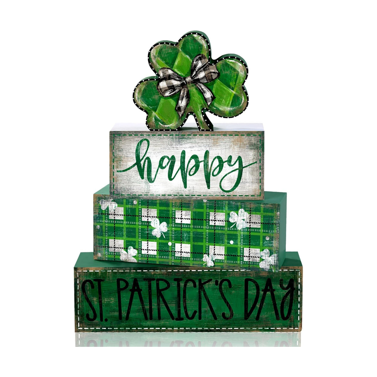 DIYDEC 4Pcs St.Patrick's Day Table Decoration Shamrocks Wooden Block Signs Rustic St. Patrick Tiered Tray Decor Happy St.Patrick's Day Centerpiece Sign for Farmhouse Holiday Tabletop Home Party Decor