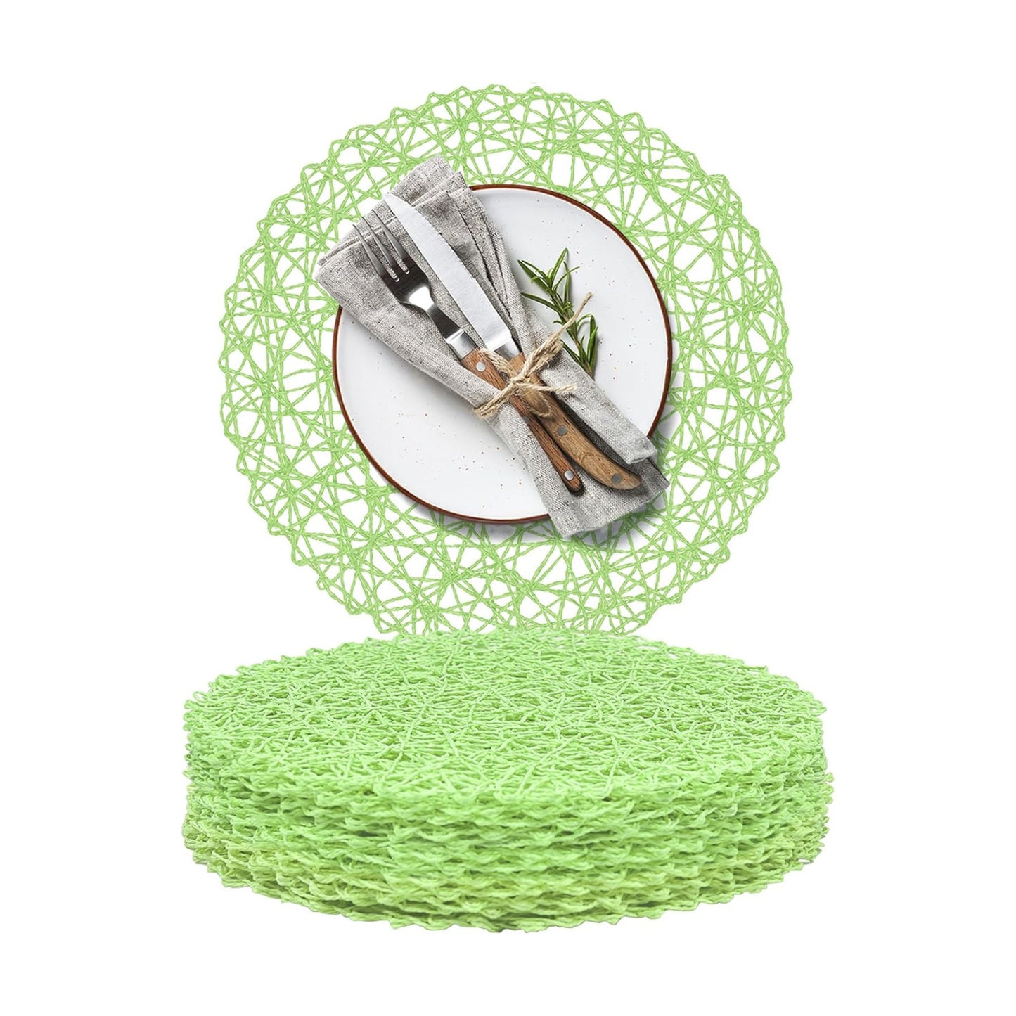 AHHFSMEI Paper Braided Round Placemats Set of 12 Natural Non-Slip Heat Resistant Table Mats for Dining Tables Woven