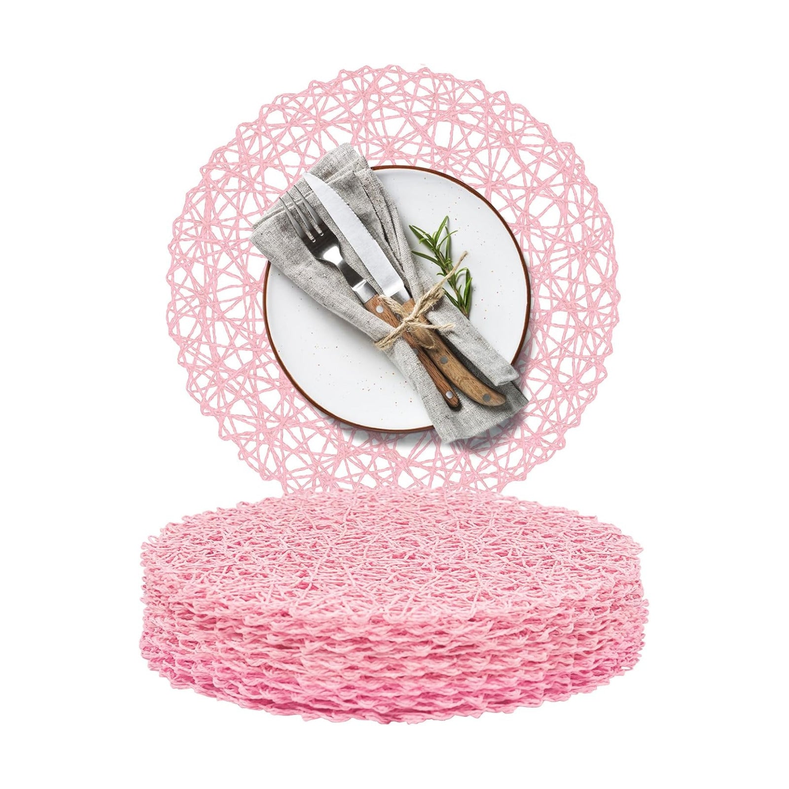 AHHFSMEI Paper Braided Round Placemats Set of 12 Natural Non-Slip Heat Resistant Table Mats for Dining Tables Woven