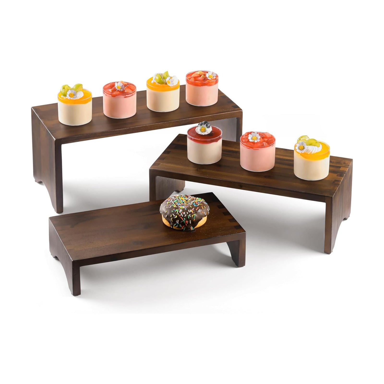 Tidita Wooden 3 Tier Cupcake Stand with Non-Slip Pads (Walnut Color) | Set of 3 Size ,Solid Acacia Wood, No Assembly