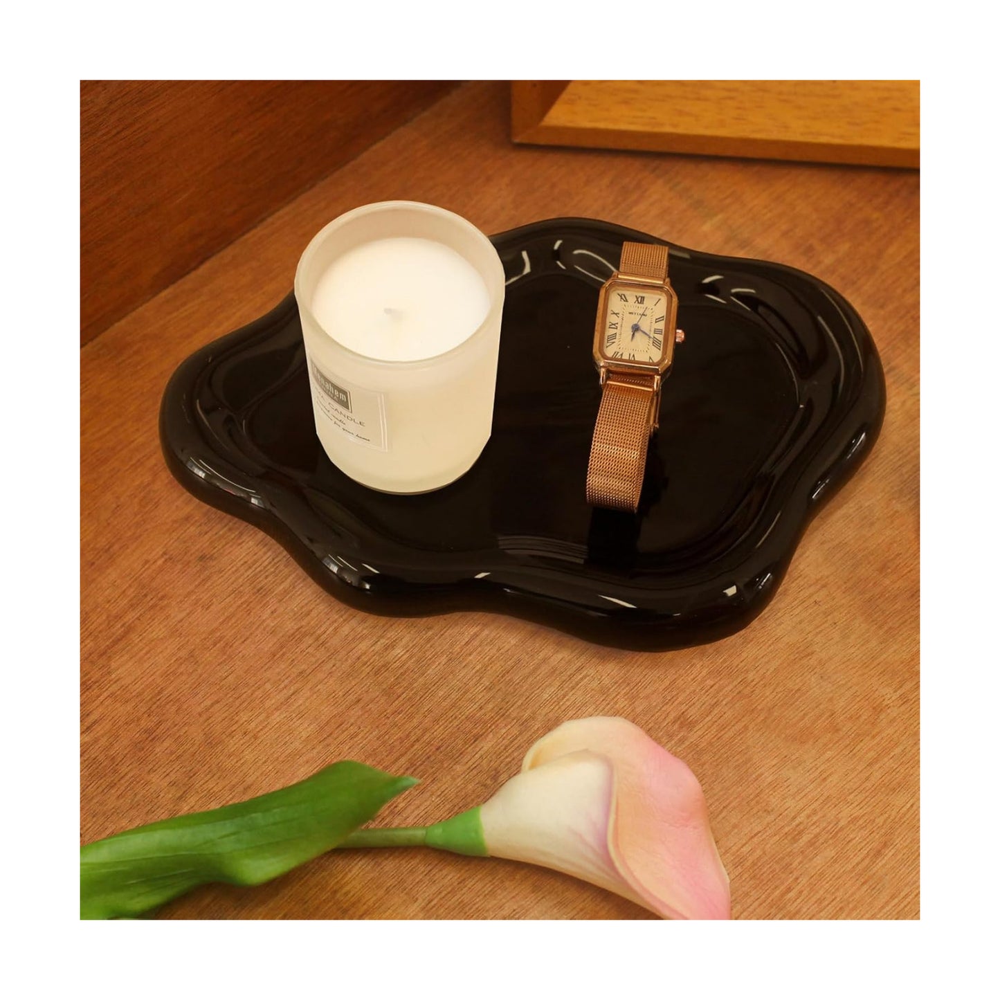 Ceramic Jewelry Tray Trinket Dish / Black / 10.2 x 6.3 x 0.6