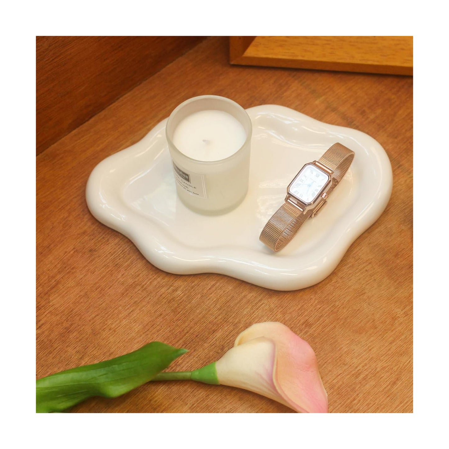 Ceramic Jewelry Tray Trinket Dish / White / 10.2 x 6.3 x 0.6