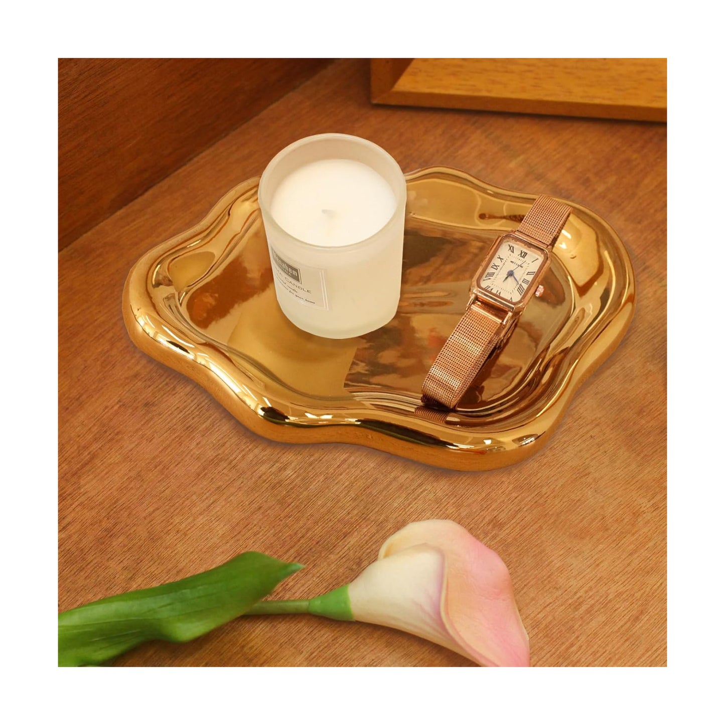 Ceramic Jewelry Tray Trinket Dish / Gold / 7.7 x 5.3 x 0.6