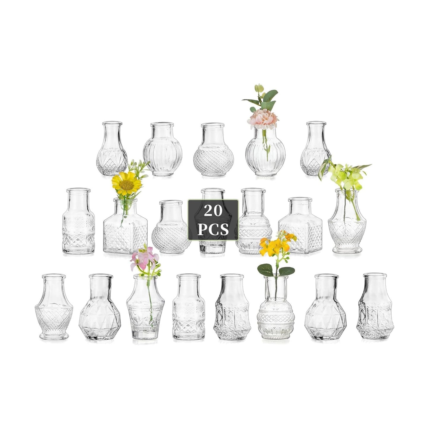 2.7" Mini Glass Vase Set for Flowers Decor Wedding Party Baby Shower / Clear / Set of 20