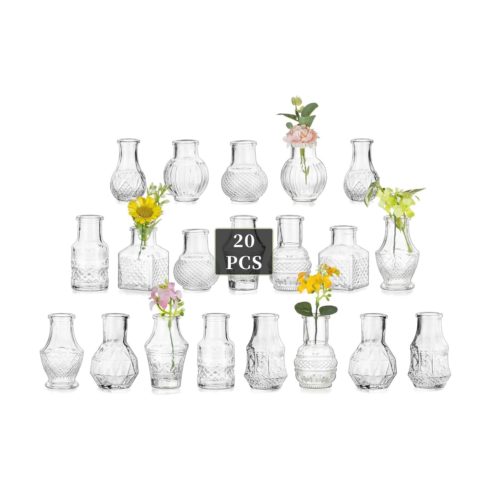 2.7" Mini Glass Vase Set for Flowers Decor Wedding Party Baby Shower / Clear / Set of 20