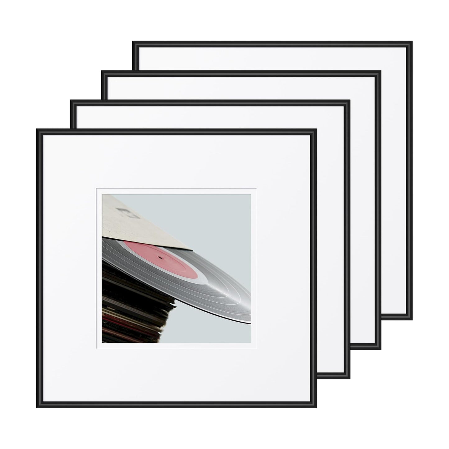 eletecpro Vinyl Record Frame, 12.5 x 12.5 in, for Double LP, Black, 4 Pack | Fits 12 and 7 in LP Cover, Includes Mat
