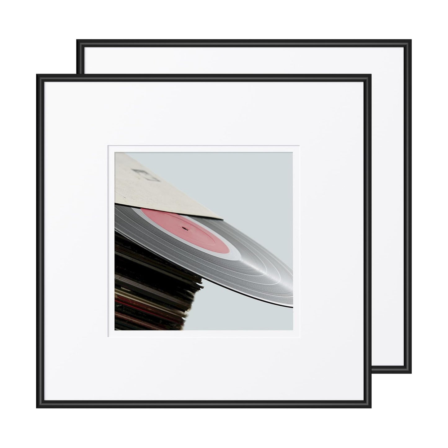 eletecpro Vinyl Record Frame, 12.5 x 12.5 in, for Double LP, Black, 2 Pack | Fits 12 and 7 in LP Cover, Includes Mat