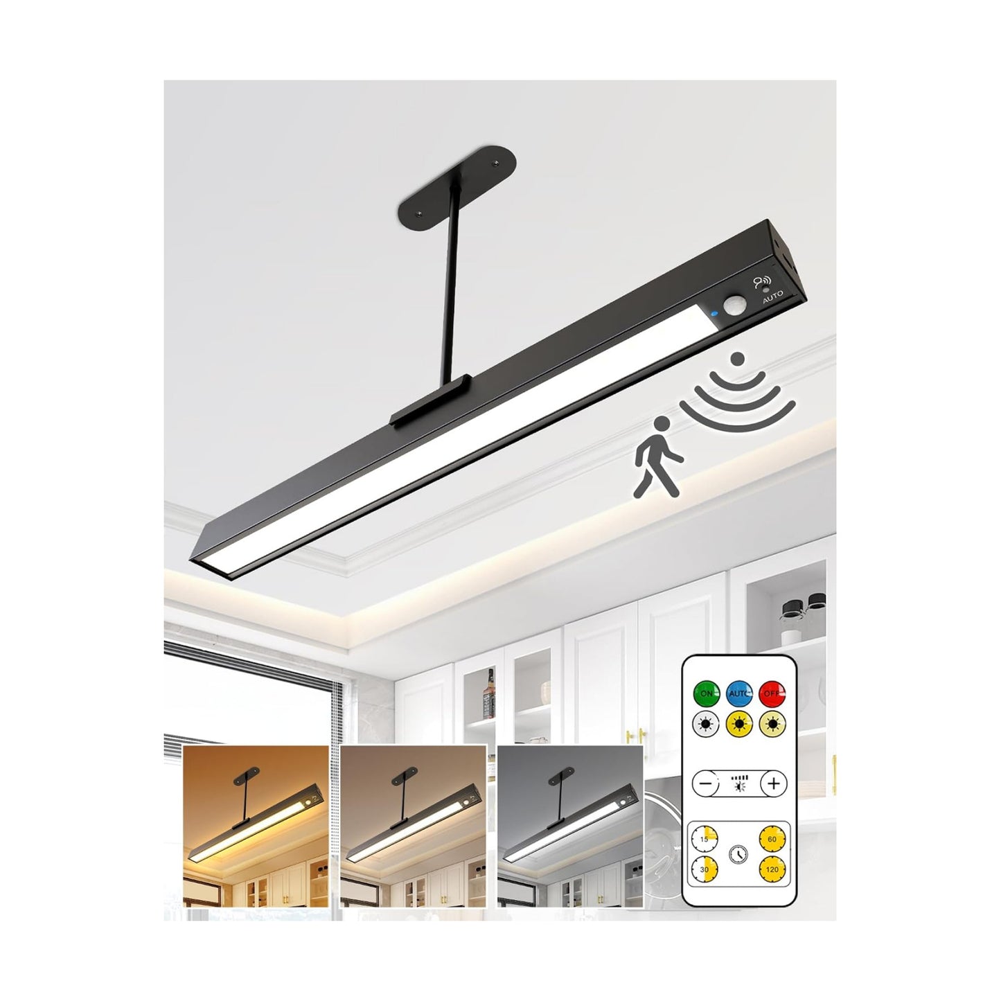 Rechargeable Motion Sensor Ceiling Light, Full Metal Pendant Lights, Battery Operated LED Closet Lights with Remote